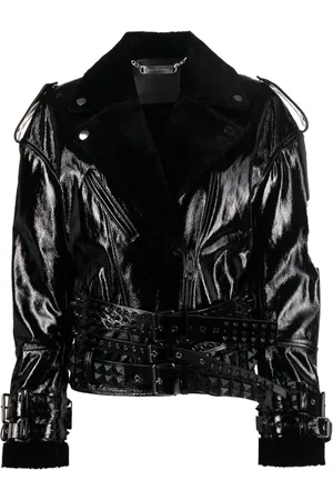 Philipp Plein Lederjacke mit Shearling-Kragen