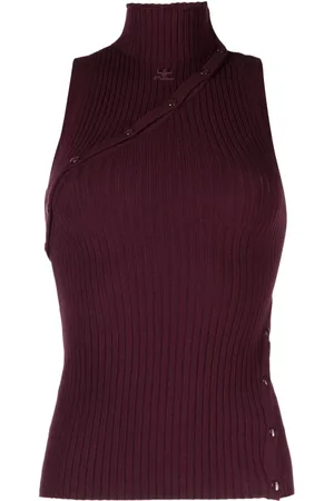 Courrèges Geripptes Oberteil mit Logo-Stickerei