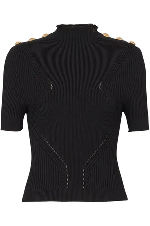 Balmain Geripptes Strickoberteil mit Knopfdetail
