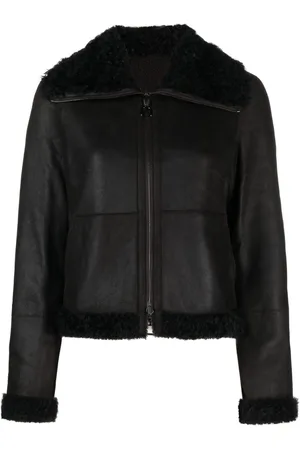 AKRIS Lederjacke mit Shearling-Kragen