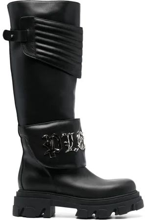 Philipp Plein Kniehohe Stiefel mit Logo-Schild