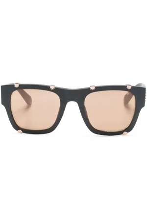 Philipp Plein Eckige Sonnenbrille mit Logo-Schild