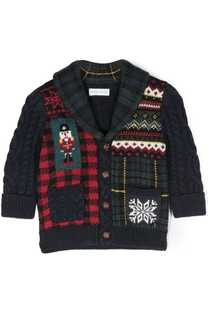 Ralph Lauren Cardigan im Patchwork-Look mit Zopfmuster
