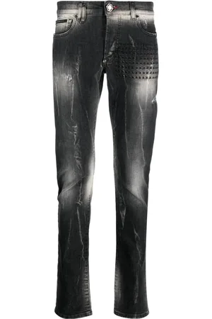 Philipp Plein Ausgeblichene Skull and Bones Jeans