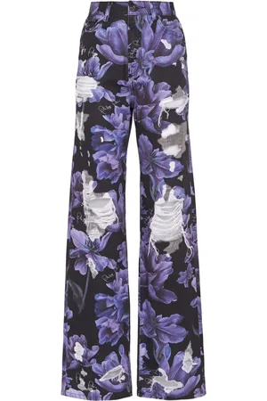 Philipp Plein Weite High-Rise-Jeans mit Blumen