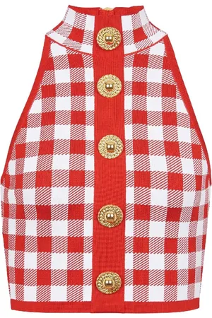 Balmain 5-Button Cropped-Top mit Check