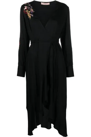 Twin-Set Wickelkleid aus Krepp mit Blumenstickerei