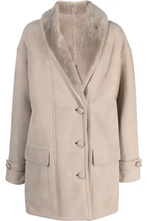 LISKA Doppelreihiger Mantel mit Shearling-Kragen