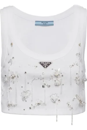 Prada Geripptes Top mit Kristallen