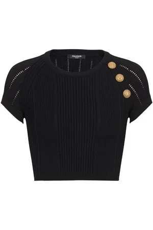Balmain Gestricktes 3-Button Cropped-Top