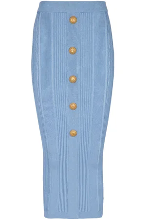 Balmain Gerippter 5-Button Strickmidirock