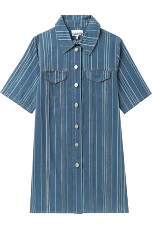 Ganni Gestreiftes Minikleid aus Denim