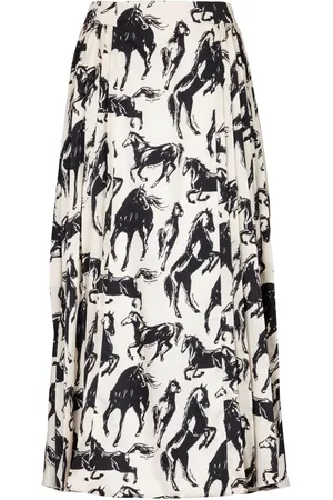 Balmain Faltenmidirock mit Pferde-Print
