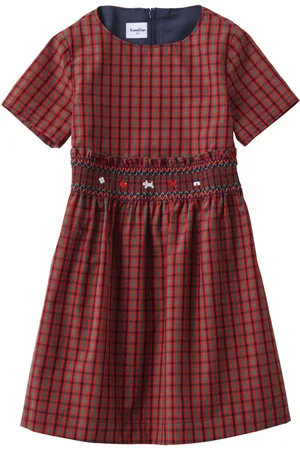 Familiar Kariertes Midikleid mit gesmoktem Detail