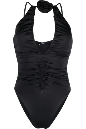 Noire Swimwear Geraffter Badeanzug mit Blumenapplikation