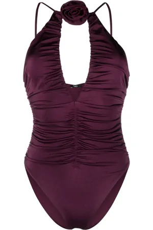 Noire Swimwear Geraffter Badeanzug mit Blumenapplikation