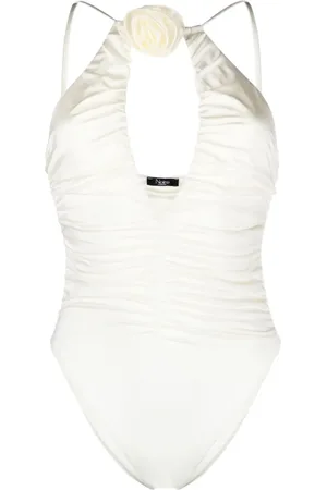Noire Swimwear Geraffter Badeanzug mit Blumenapplikation