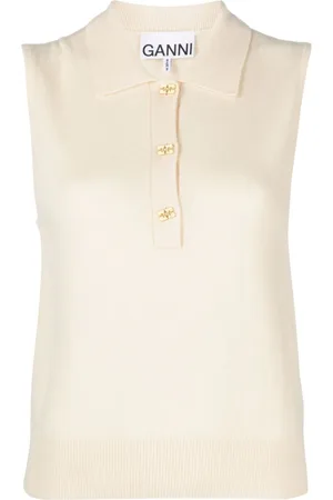 Ganni Tweed-Top mit Logo