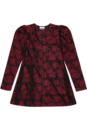 Ganni Jacquard-Minikleid mit botanischem Print