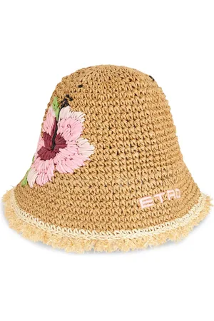 Etro Bast-Fischerhut mit Blumenstickerei