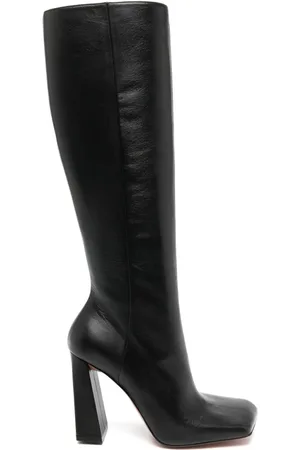 Amina Muaddi Kniehohe Marine Stiefel 95mm