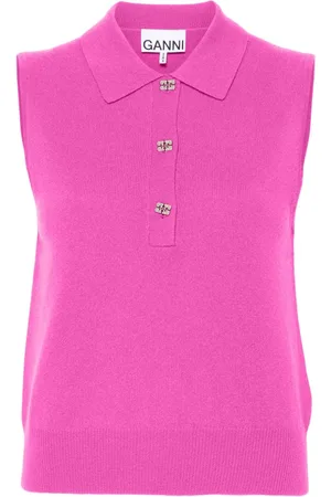 Ganni Top mit Logo-Knöpfen
