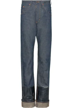 Maison Margiela Halbhohe Straight-Leg-Jeans mit lackiertem Finish