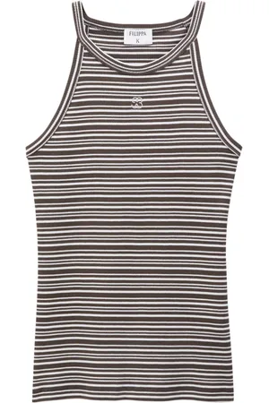 Filippa K Gestreiftes Bio-Baumwoll-Top mit Monogramm-Stickerei