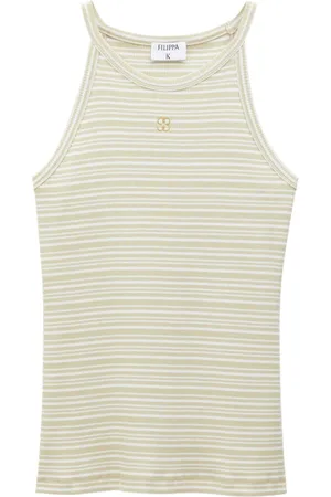 Filippa K Gestreiftes Bio-Baumwoll-Top mit Monogramm-Stickerei