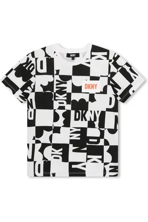 DKNY Kariertes T-Shirt mit Logo-Print