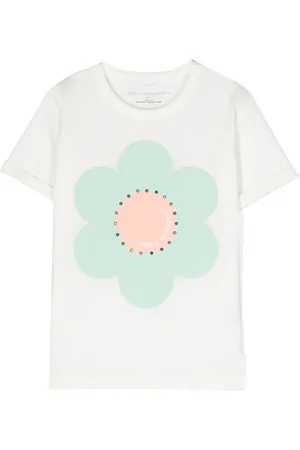 Stella McCartney T-Shirt mit strassverziertem Blumen-Print