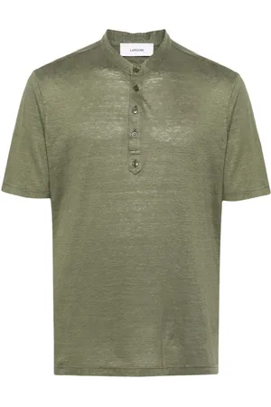 LARDINI Leinen-T-Shirt mit Stehkragen