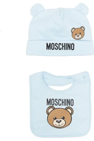 Moschino Bommelmützen-Set mit Teddy-Motiv