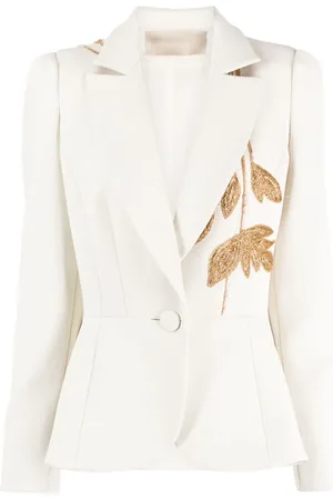 Elie saab Metallischer Blazer mit Blattstickerei
