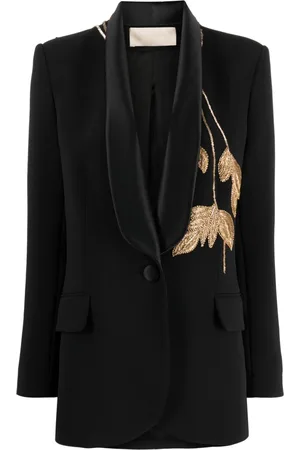 Elie saab Metallischer Blazer mit Blattstickerei