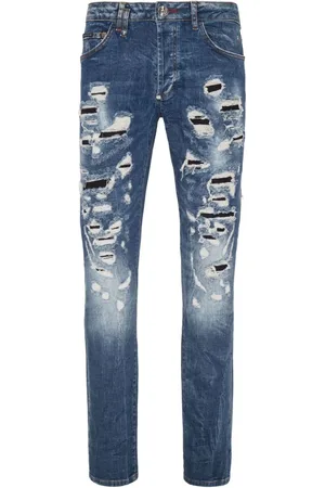 Philipp Plein Halbhohe Slim-Fit-Jeans im Distressed-Look