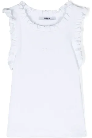 Msgm Gerüschtes T-Shirt mit Logo-Stickerei