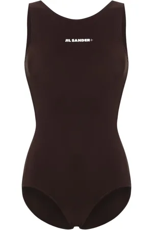 Jil Sander Rückenfreier Badeanzug mit Logo-Print