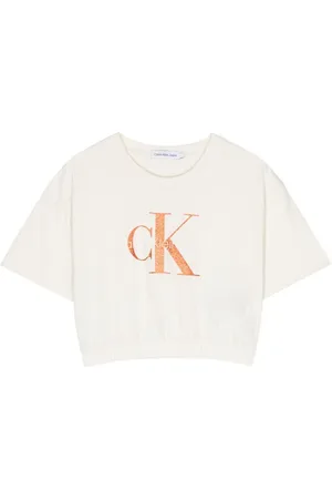 Calvin Klein Cropped-T-Shirt mit Glitter-Monogramm
