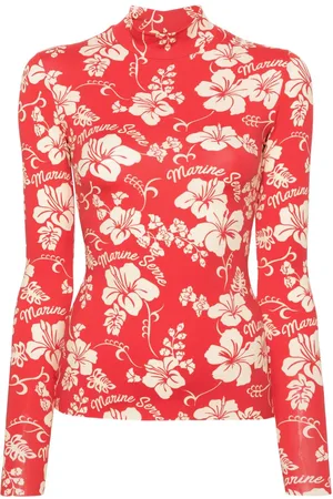 Marine Serre Stehkragen-T-Shirt mit botanischem Print