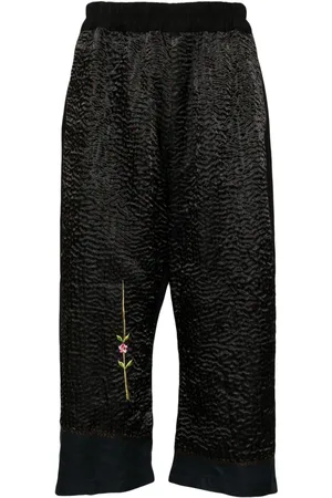 BY WALID Cropped-Hose mit Blumenstickerei