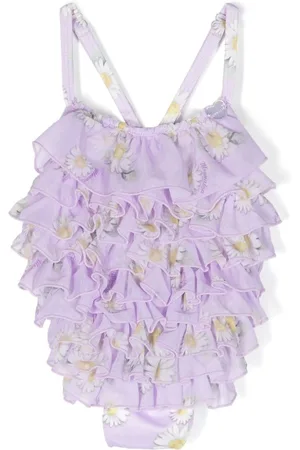 MONNALISA Gerüschter Tüll-Badeanzug mit Margeriten-Print