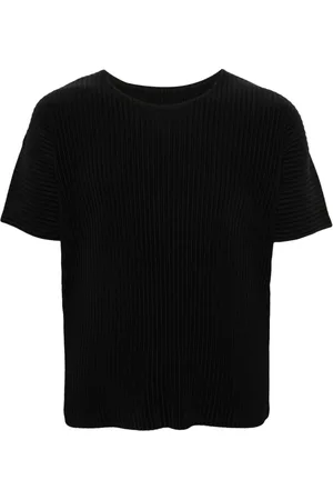 Issey Miyake Plissiertes Basic T-Shirt mit rundem Ausschnitt