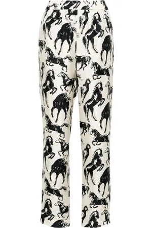 Balmain Tapered-Seidenhose mit Pferde-Print