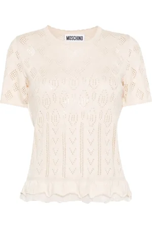 Moschino Pointellestrick-Oberteil mit gerüschtem Saum