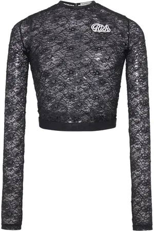 Alessandra Rich Cropped-Spitzentop mit Logo-Applikation
