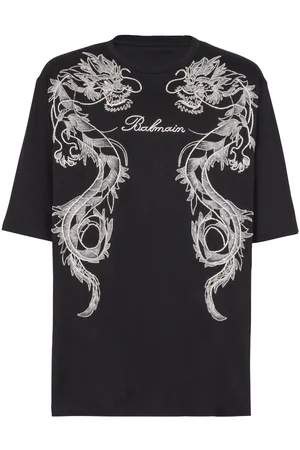 Balmain T-Shirt mit Drachenstickerei