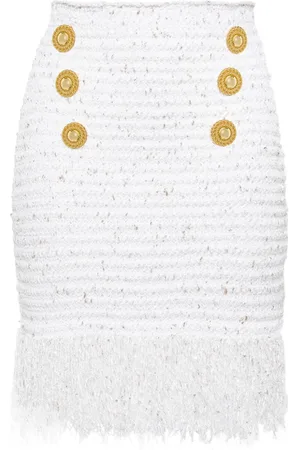 Balmain 6-Button Tweed-Rock mit Fransen