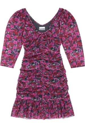 Ganni Mesh-Minikleid mit Raffungen