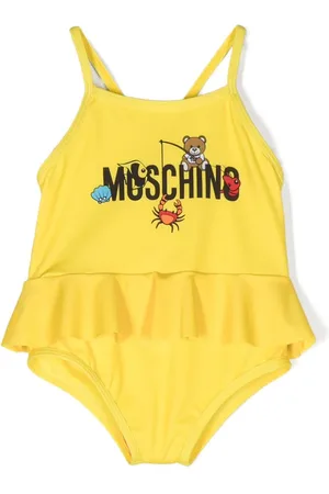 Moschino Gerüschter Badeanzug mit Logo-Print